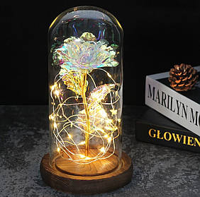 Троянда в колбі з підсвічуванням Forever Rose, Світлодіодні миготливі квіти в склі, Стабілізована троянда