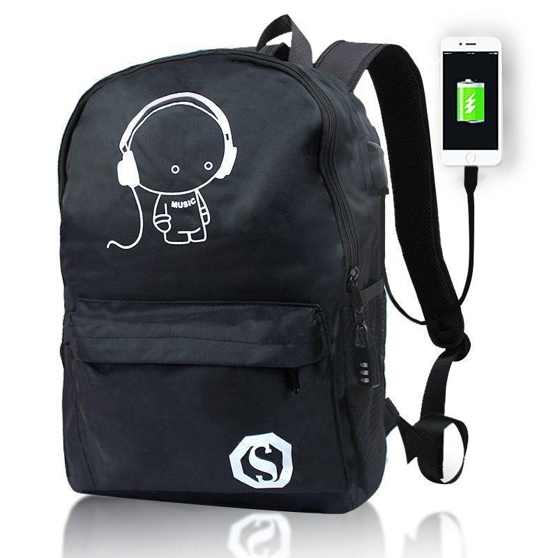 Світний міський рюкзак Музика Music Kid з usb зарядкою + замок 35 л Чорний