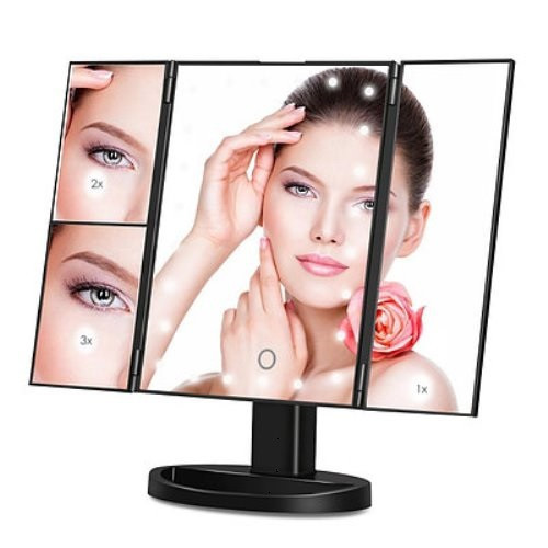 Потрійне дзеркало ЧОРНЕ з віконницями Led miror, Дзеркало косметичне з підсвічуванням, фото 1