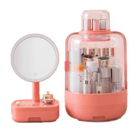 Набір для макіяжу 2в1 (LED дзеркало/Органайзер для косметики) Pink, Підставка для зберігання косметики, фото 1