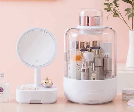 Набір для макіяжу 2в1 (LED дзеркало/Органайзер для косметики) White, Підставка для зберігання косметики, фото 1