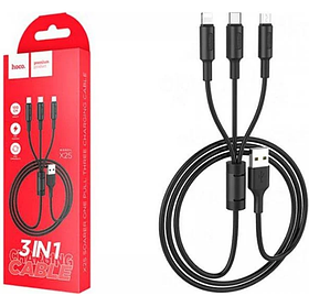 Кабель HOCO COOL X25 DATA CABLE PULL 3in1 IP+MICRO+TYPCE-C | Шнур для зарядки і передачі даних