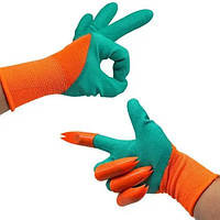 Садовые перчатки с раздвоенными когтями Garden Genie Gloves (зелёный/оранжевый) | Перчатки для сада и огорода