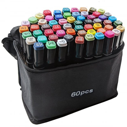 Скетч маркери 60 штук у тканинному футлярі, Двосторонні маркери на спиртовій основі, Набір маркерів, фото 1