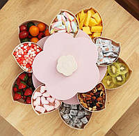 Вращающаяся складная двухъярусная конфетница Flower Candy Box для конфет и фруктов | Фруктовница