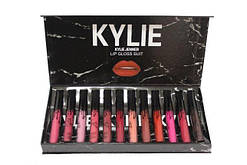 Набір рідких матових помад Kylie Black у мармуровій чорній упаковці 12 штук, помада Кайлі