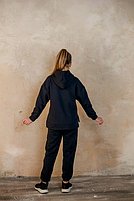 Костюм на дівчинку зимовий Чорний з принтом Теплий костюм-двійка з капюшоном вік 6-10 років, фото 3