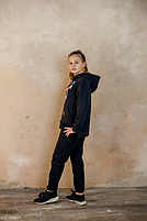 Костюм на дівчинку зимовий Чорний з принтом Теплий костюм-двійка з капюшоном вік 6-10 років, фото 4