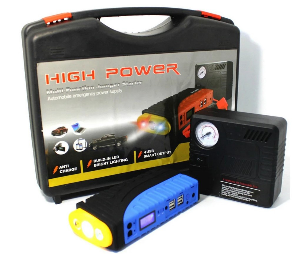 Пускозарядний пристрій JUMPSTARTER TM19F (68800 mAh) + компресор (300/600A), Пускова зарядка для авто, фото 1