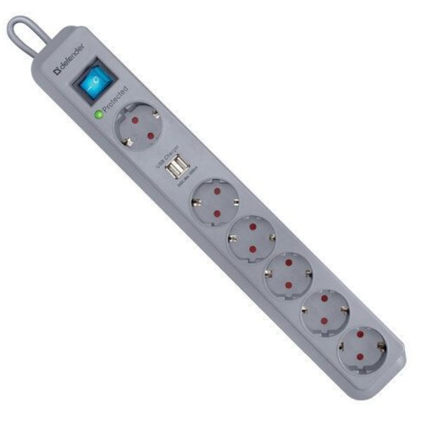 Мережевий фільтр з USB на 6 розеток, Подовжувач електричний 2 м, Переноска електрична