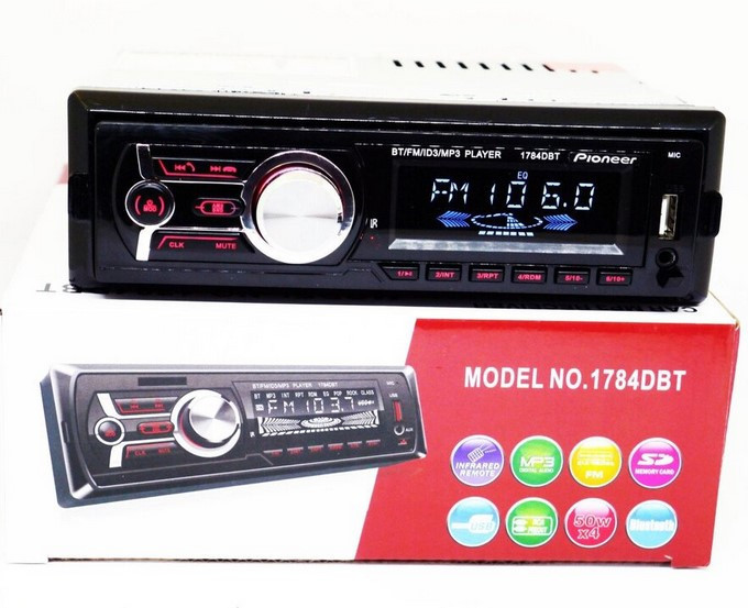 Автомагнітола 1DIN MP3 1784DBT (1USB, 2USB-зарядка, TF card, Bluetooth, знімна панель), Магнітола в машину