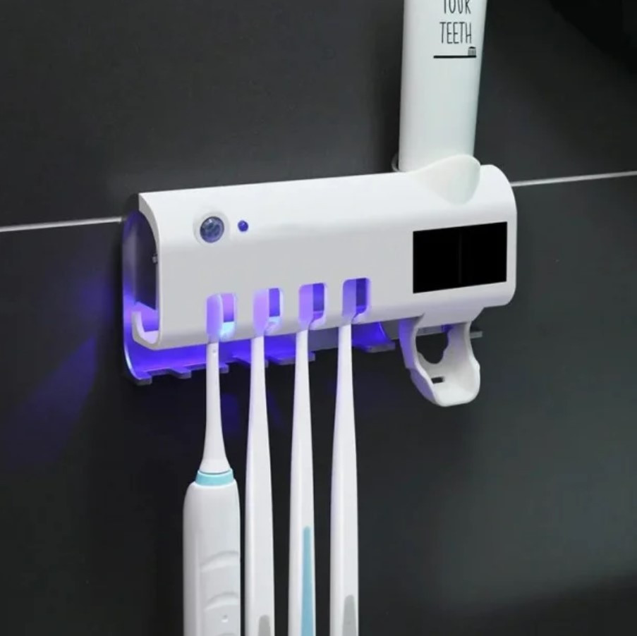 Диспенсер для зубної пасти і щіток авто Toothbrush sterilizer, УФ стерилізатор для зубних щіток