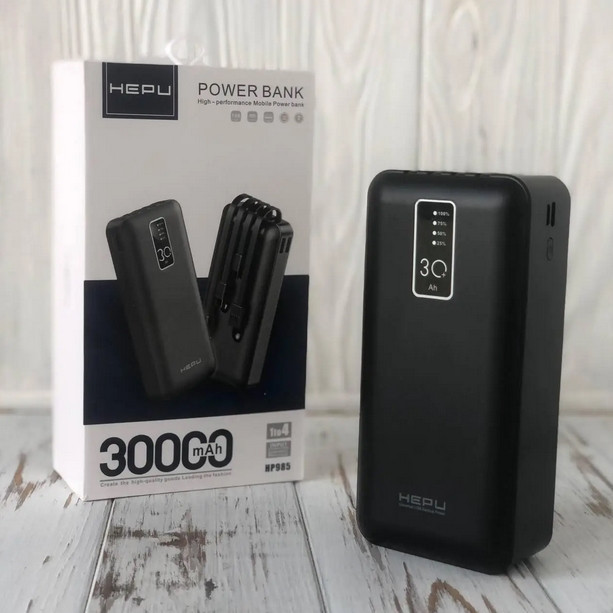 Power bank HEPU HP985 30000mAh  ⁇  Повербанк із набором зарядних кабелів  ⁇  Портативна зарядка для телефона