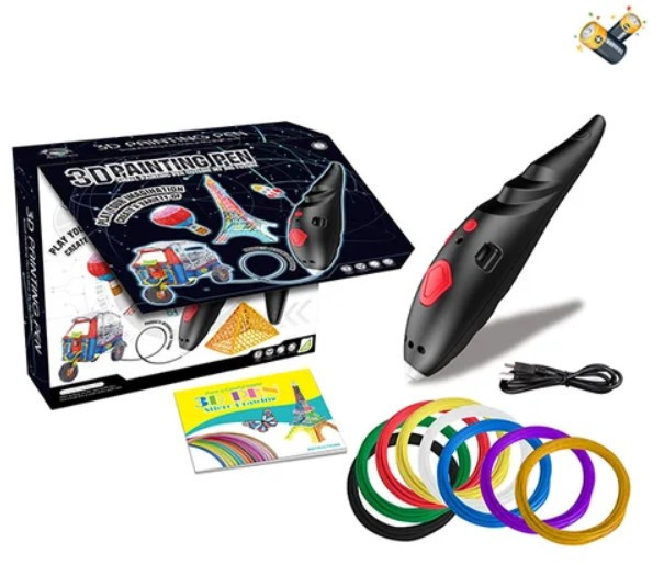 Ручка 3D акумуляторна з трафаретом K9902, 3D ручка для малювання, 3 д ручка