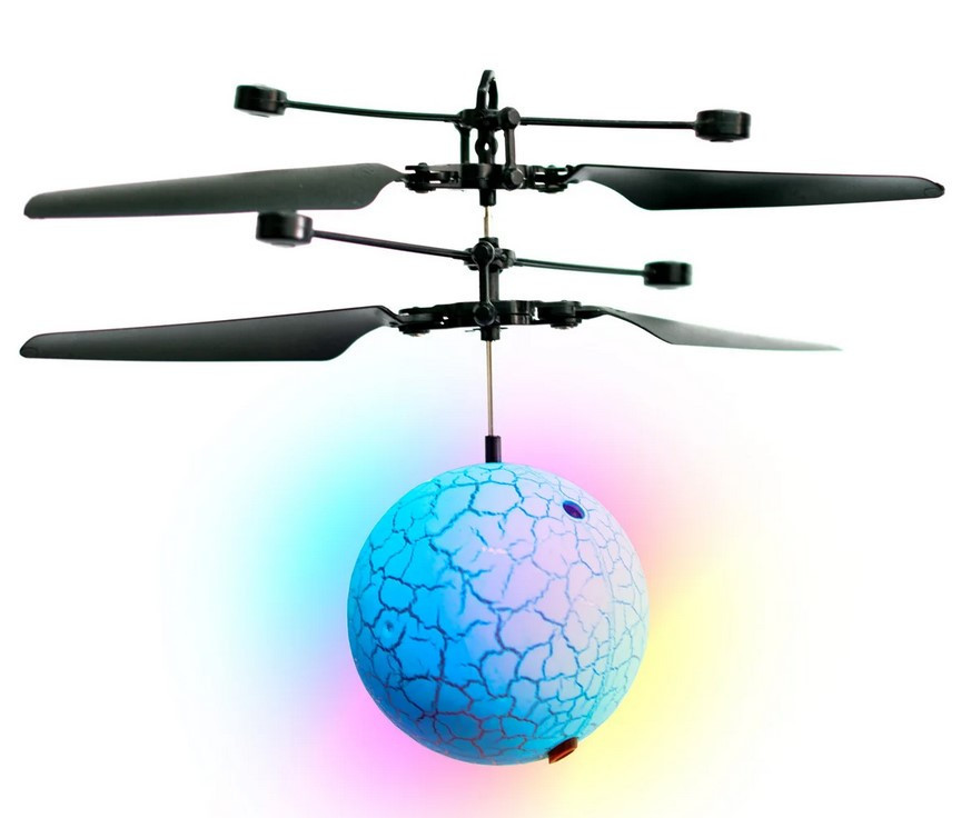 Іграшка літаюча куля зі світлом Flying Ball блакитний, Кулька-вертоліт, що літає від руки, Інтерактивна іграшка
