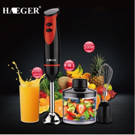 Блендер занурювальний 4 в 1 Haeger HG-279, Подрібнювач продуктів, Кухонний блендер з насадками, фото 1