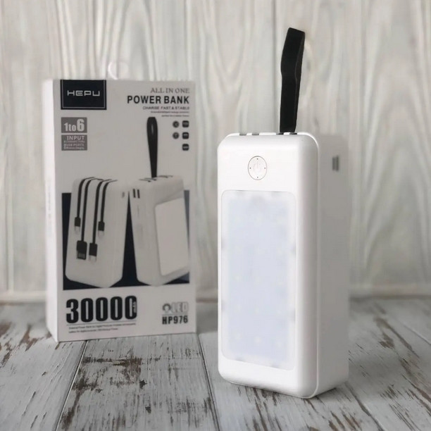 Power bank HEPU HP976 30000mAh, Повербанк із набором зарядних кабелів, Портативна зарядка для телефона