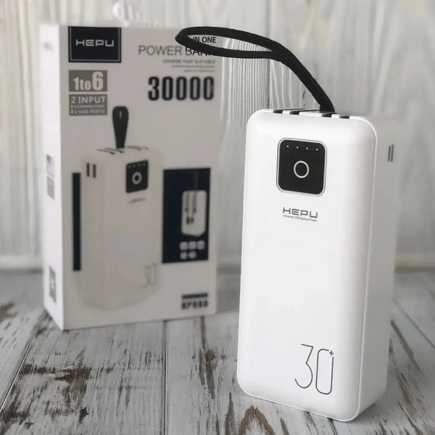 Power bank HEPU HP980 30000mAh, Повербанк із набором зарядних кабелів, Портативна зарядка для телефона