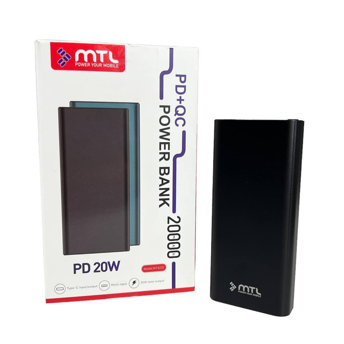 Power Bank MTL MT-4220 20000 mAh, Повербанк зі швидким заряджанням QC3.0, Зовнішній акумулятор для телефона