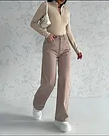 Женские демисезонные брюки бежевого цвета с высокой посадкой