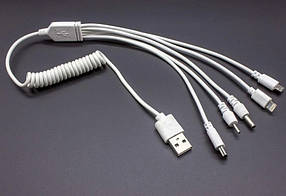 Шнур 5в1-USB U7 пружина біла | Зарядний кабель для телефону | Дріт для зарядки