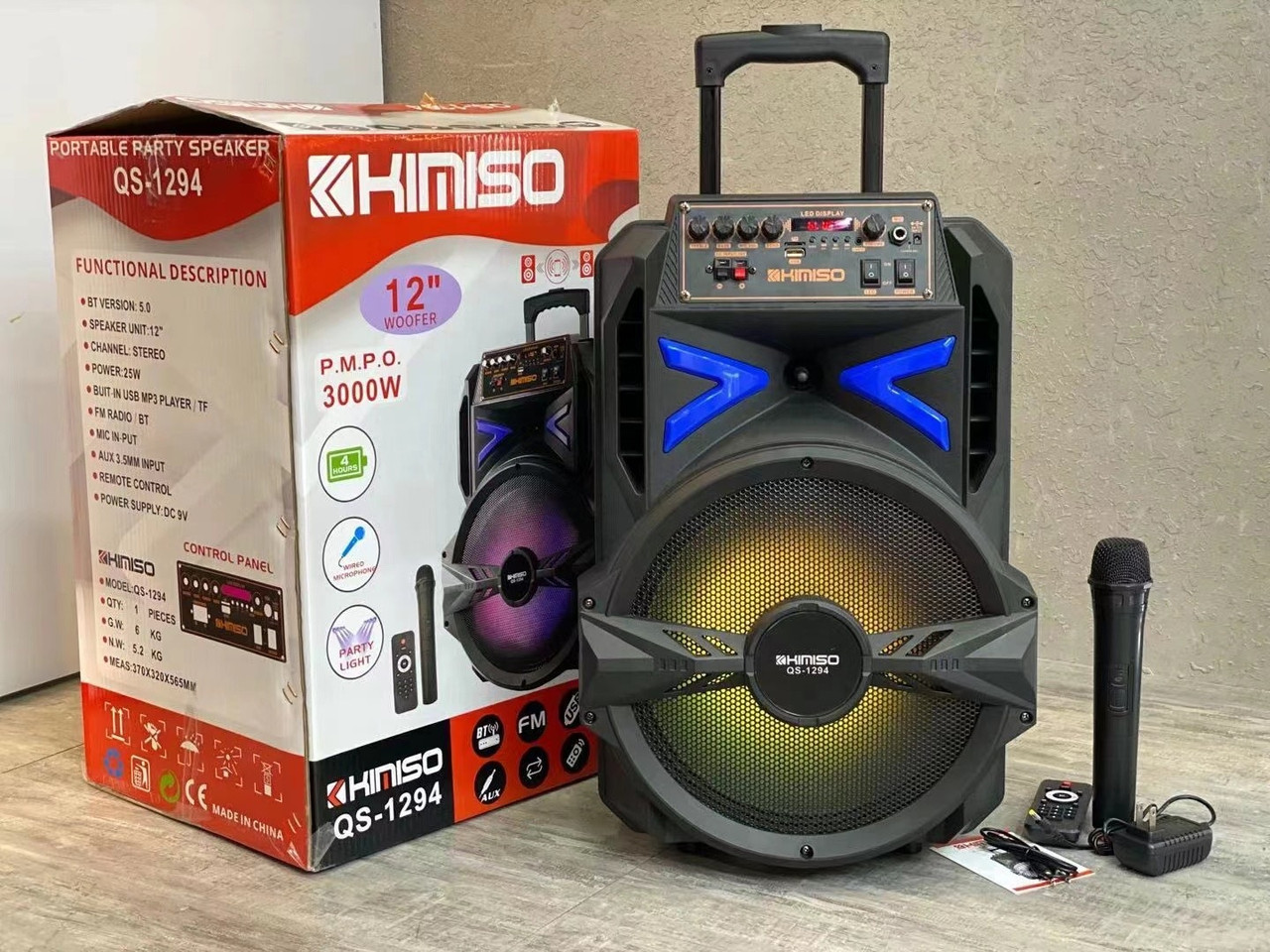 Колонка портативна акустична KIMISO QS-1294 BT (12 "BASS), Блютуз колонка, Колонка для музики, Колонка для музики