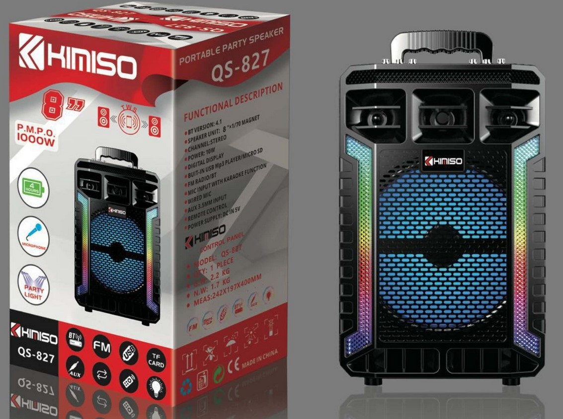 Колонка портативна акустична KIMISO QS-827 BT (8 "BASS), Блютуз колонка, Колонка для музики, Колонка для музики