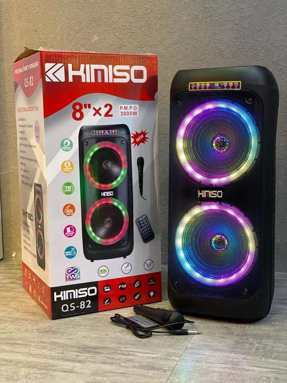 Колонка портативна акустична KIMISO QS-82 BT (8*2 "BASS), Блютуз колонка, Колонка для музики, Колонка для музики