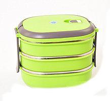 Термос харчовий ланч бокс пластиковий з залізної колбою 3 секції 2.2 л C-142 Lunch Box, фото 1