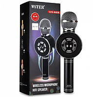 Детский микрофон с функцией караоке USB, microSD, AUX, Bluetooth Wster WS-669 Черный | Беспроводной микрофон