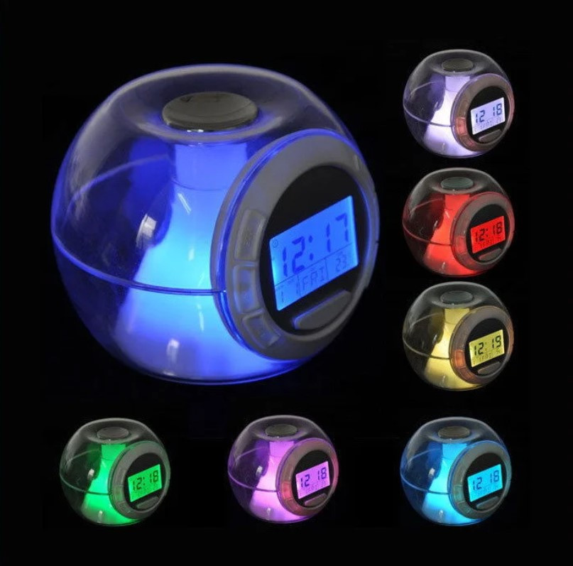 Електронний настільний годинник з підсвічуванням 7 Color Changing Alarm Clock, Годинники з будильником