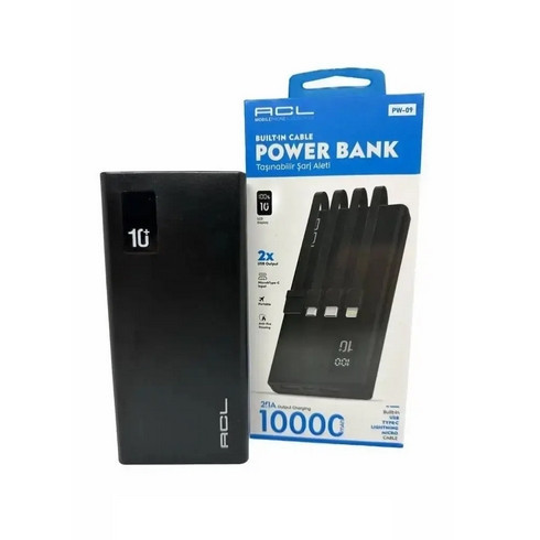 Power Bank ACL PW-09 10000 mAh, Повербанк із набором зарядних кабелів, Портативна зарядка для телефона
