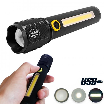 Ліхтарик ручний BL C72 P50 COB + USB CHARGE, світлодіодний Led ліхтар на акумуляторі, фото 1