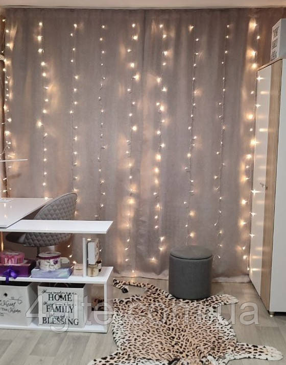 Світлодіодна гірлянда штора (LED), від 220 V, Жовта/ Гірлянда на вікно, фото 1