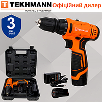 Шуруповерт аккумуляторный Tekhmann TCD-12 QC Li с двумя аккумуляторами 12 В ,двухскоростной, с кейсом,