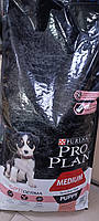 Сухий корм для цуценят, схильних до алергії Purina Pro Plan Puppy Medium Sensitive Skin, з лососем, 12 кг