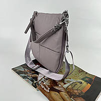 Жіноча шкіряна сумка на та через плече з текстильним ремінцем Polina&Eiterou Лавандовий, фото 5