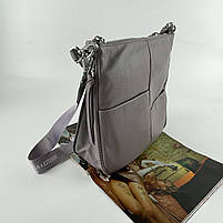 Жіноча шкіряна сумка на та через плече з текстильним ремінцем Polina&Eiterou Лавандовий, фото 4