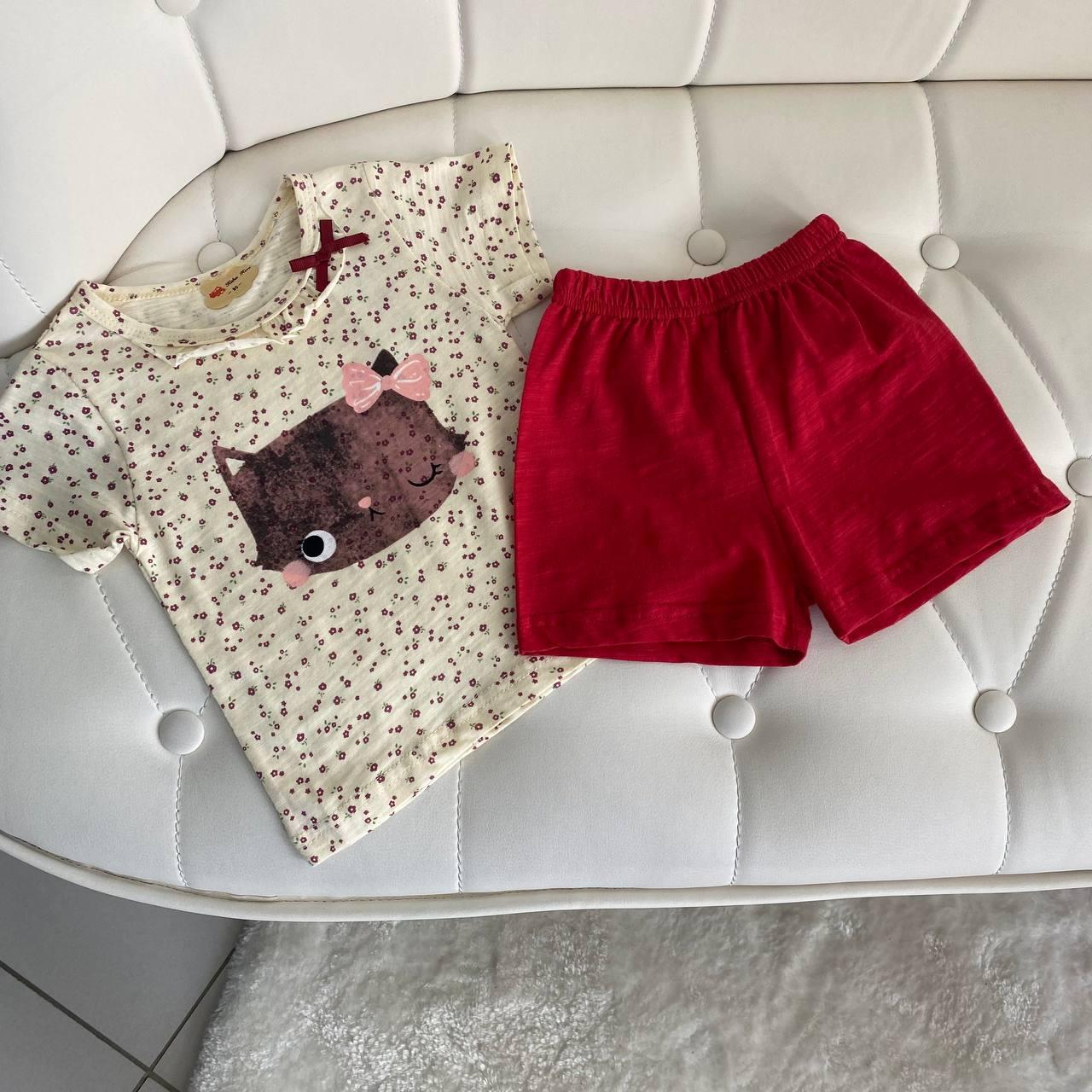 Піжама для дівчинки з котиком Бежева S-8300, Raha Here, Бежевий, Для дівчаток, Літо, 128, фото 1