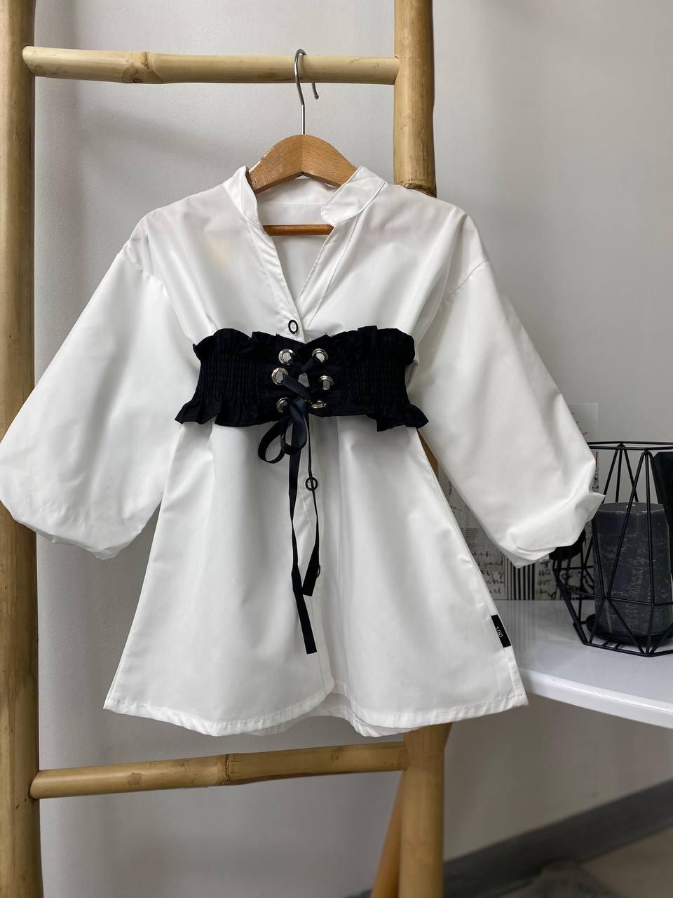 Сорочка для дівчаток з чорною гумкою на поясі Біла 26039, 31, Білий, Для дівчаток, Літо, 98, фото 1