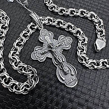 Комплект срібний ланцюжок плетіння бісмарк із хрестом із срібла 925 проби