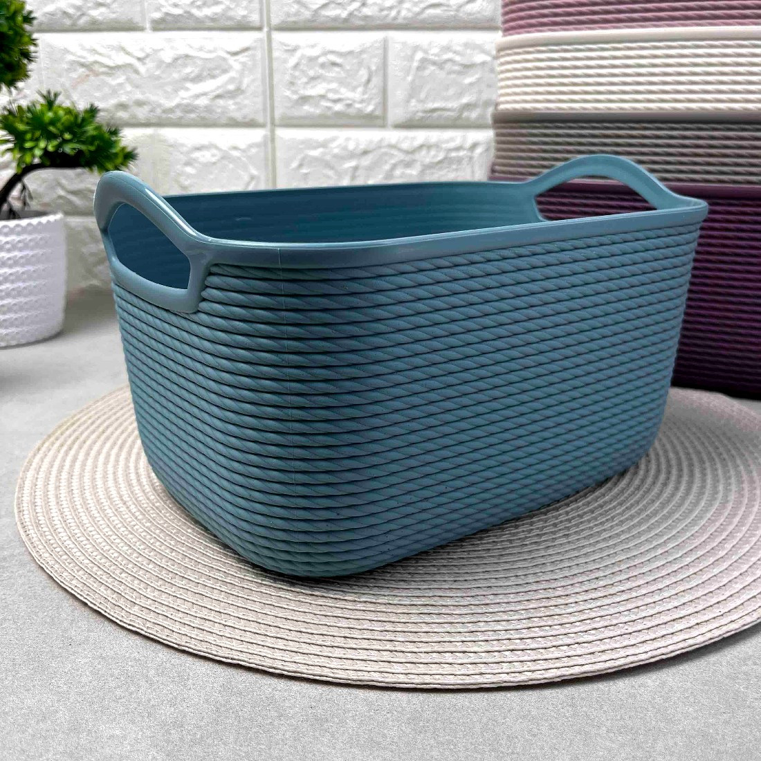 Пластиковий кошик із ручками для зберігання 6.5л Джут Алеана М Сизо-Блакитна
