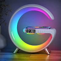 Нічник настільна лампа смарт RGB Happy Light Smart Light Sound Machine з бездротовою зарядкою 15W і Bluetooth колонкою 3W БІЛИЙ