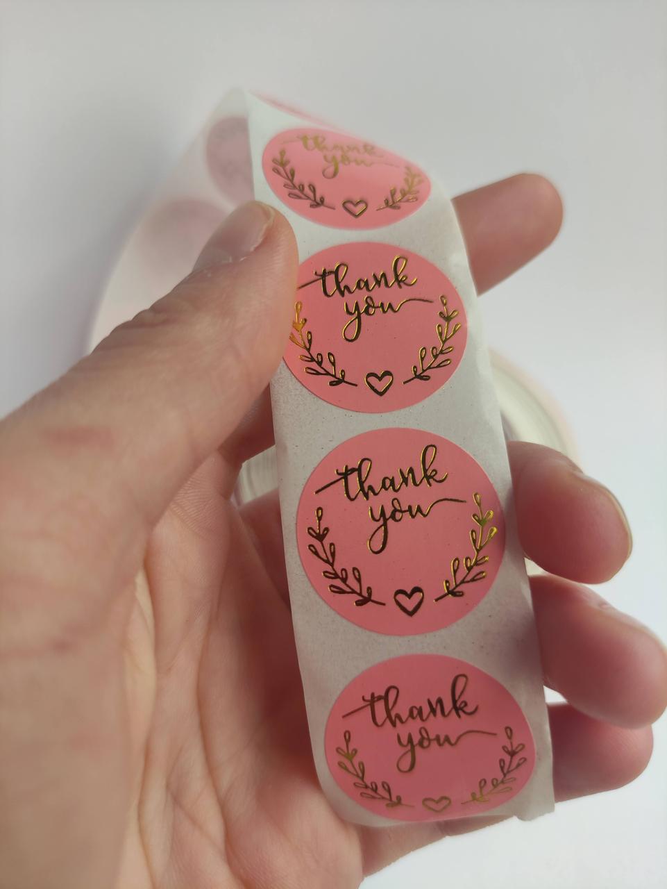 Наклейки Thank you для подарков, хенд-мейд рожеві (0032), фото 1