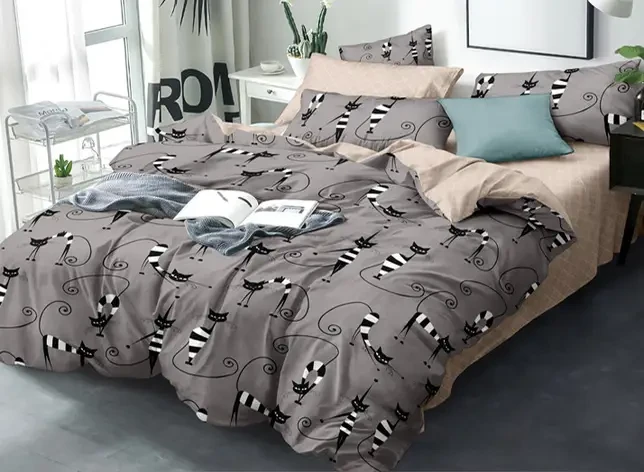 Двоспальна постільна білизна з простирадлом на гумці Ранфорс (20645) Постільна білизна з натуральних тканин, фото 1