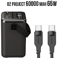 Power bank O2 PROJECT 60000 mAh 65W 9оригінал) Зарядна станція 4 порти USB Зовнішній акумулятор