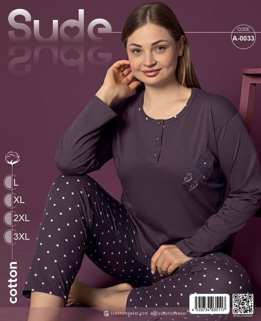 Жіноча піжама «Sude Cotton»з штанами в горошок (з L по 2XL), фото 1