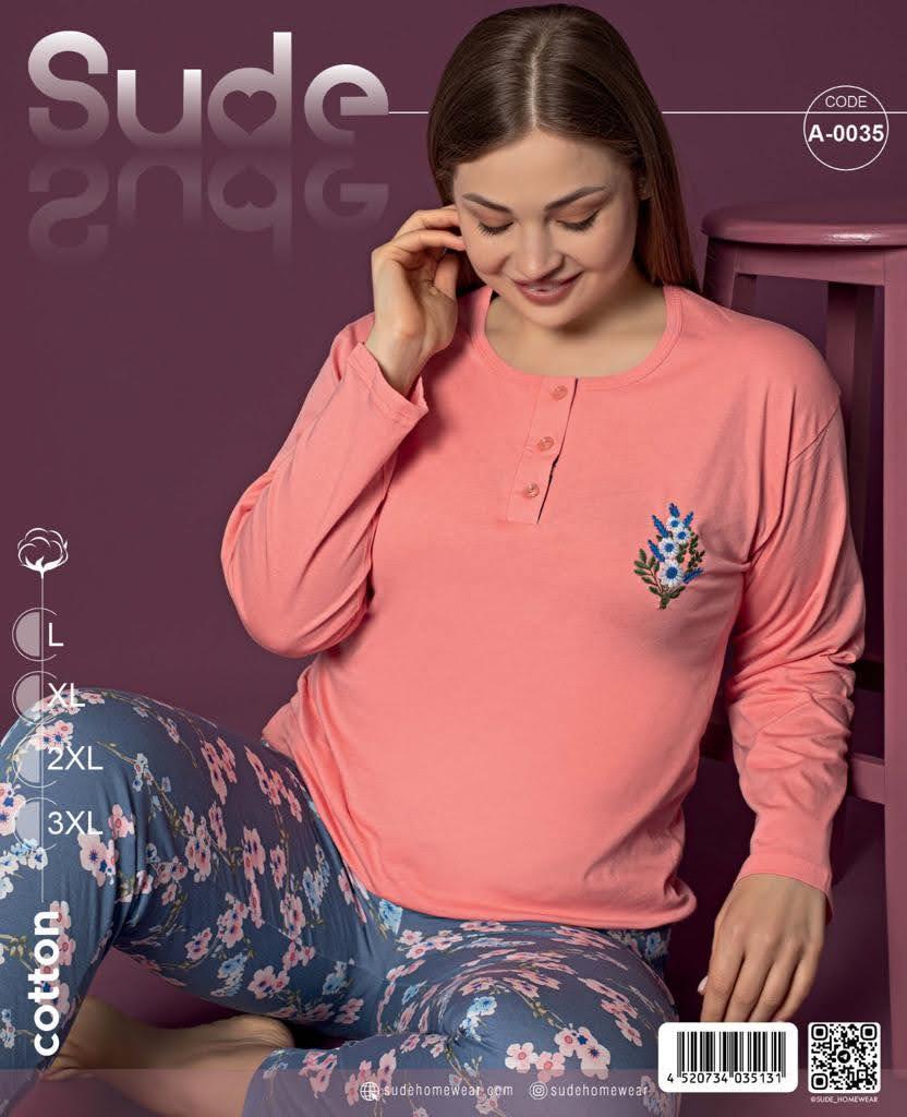 Піжама жіноча «Sude Cotton» с растительным принтом (з L по 2XL)