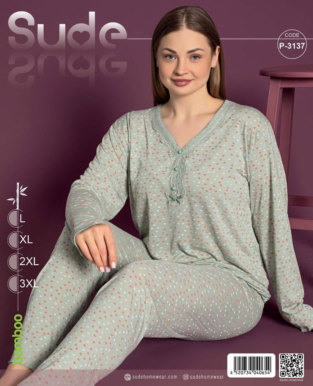 Жіноча бамбукова піжама «Sude Bambook» в принт сердечки (з L по 3XL), фото 1