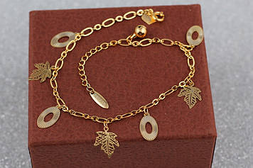 Браслет Xuping Jewelry на ногу кленовий лист з овалами 22 см 3 мм домішка ланцюга 3 см золотистий